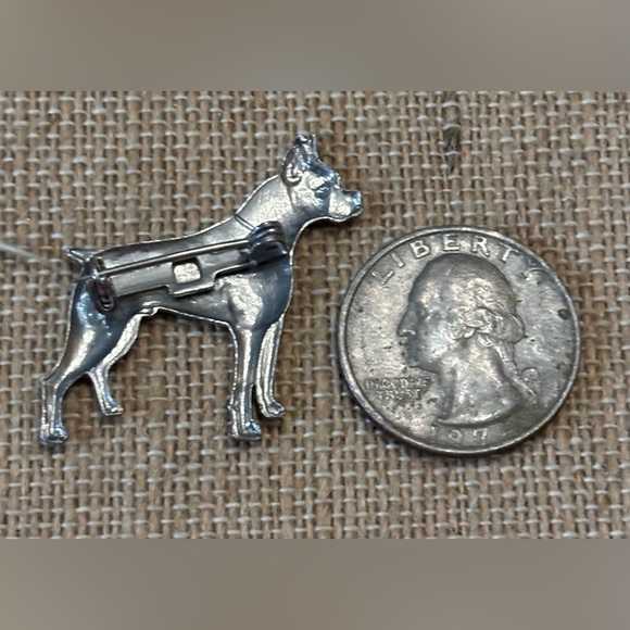 Boxer Dog Brooch Pin Silver Tone - Picture 2 of 2